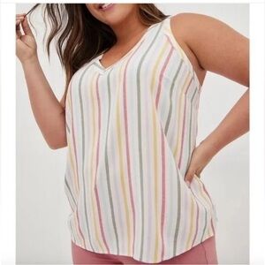 Torrid 3 3X Rainbow Striped Sleeveless V-Neck Tank Top Challis Flowy Pastel